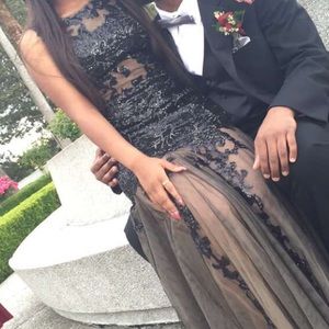Black prom dress with sequin detail.